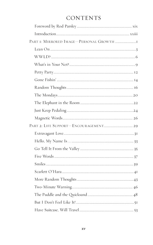 The Table of Contents from Joni Parsley's new book - Tapestry of Faith